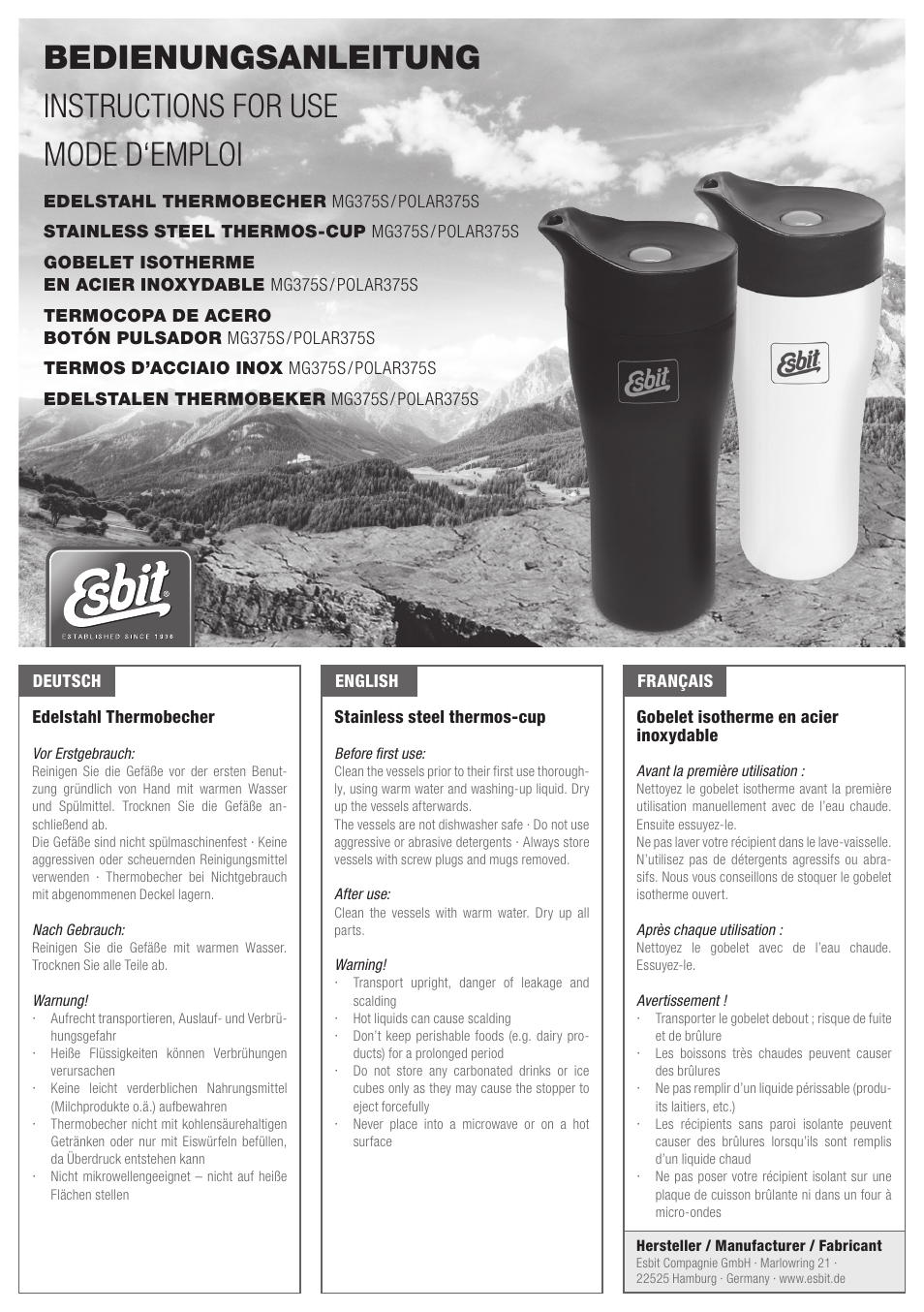ESBIT MG375S User Manual | 1 page