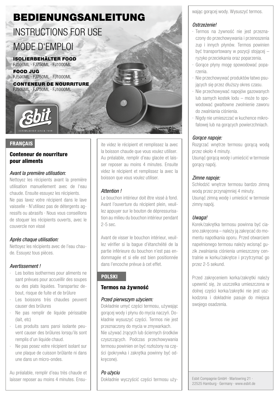 ESBIT FJ1000ML User Manual | Page 2 / 2