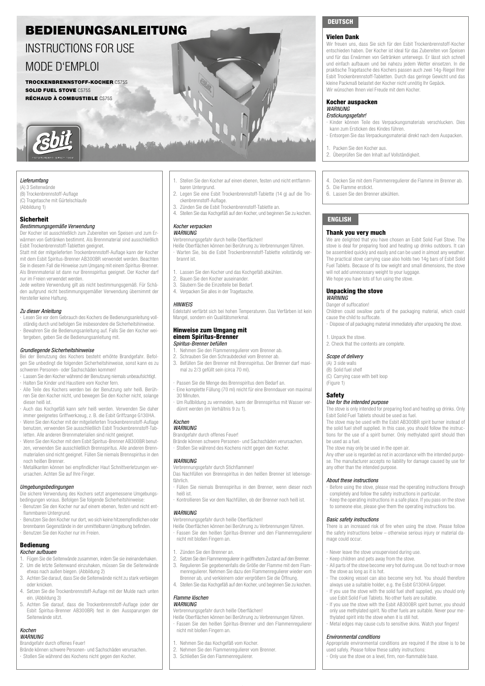 ESBIT CS75S User Manual | 2 pages