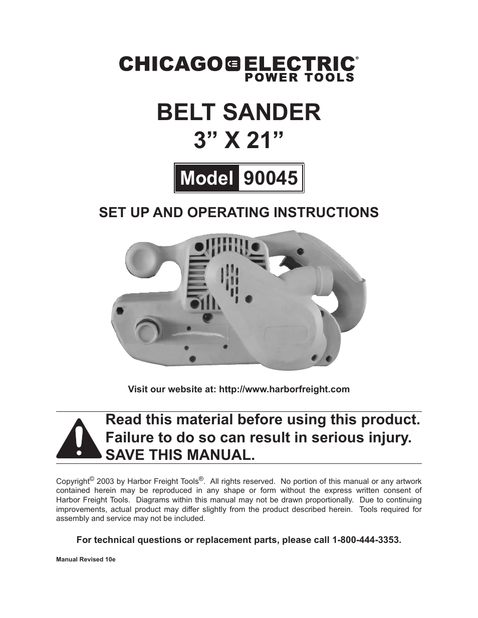 Chicago Electric Belt Sander 90045 User Manual | 16 pages