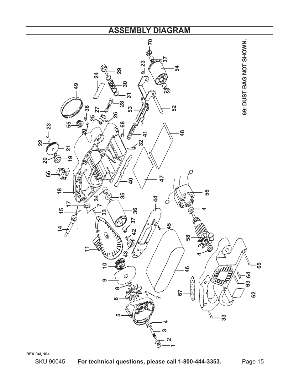 Assembly diagram | Chicago Electric Belt Sander 90045 User Manual | Page 15 / 16