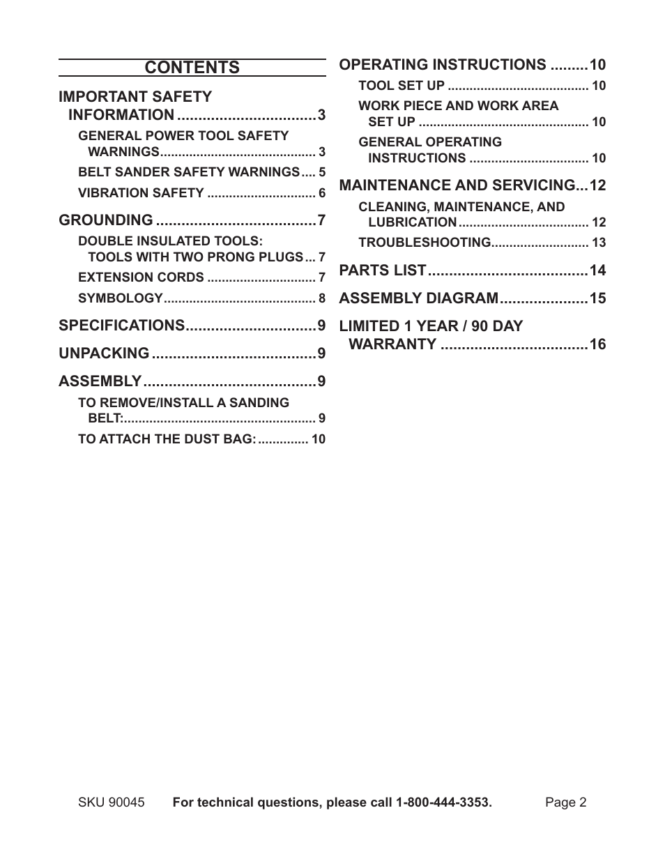 Chicago Electric Belt Sander 90045 User Manual | Page 2 / 16