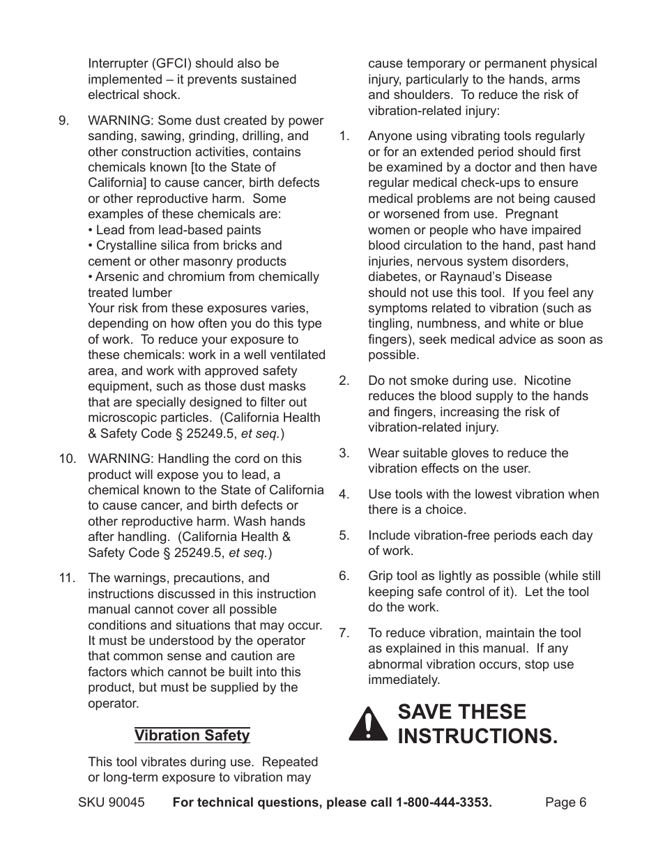 Save these instructions | Chicago Electric Belt Sander 90045 User Manual | Page 6 / 16