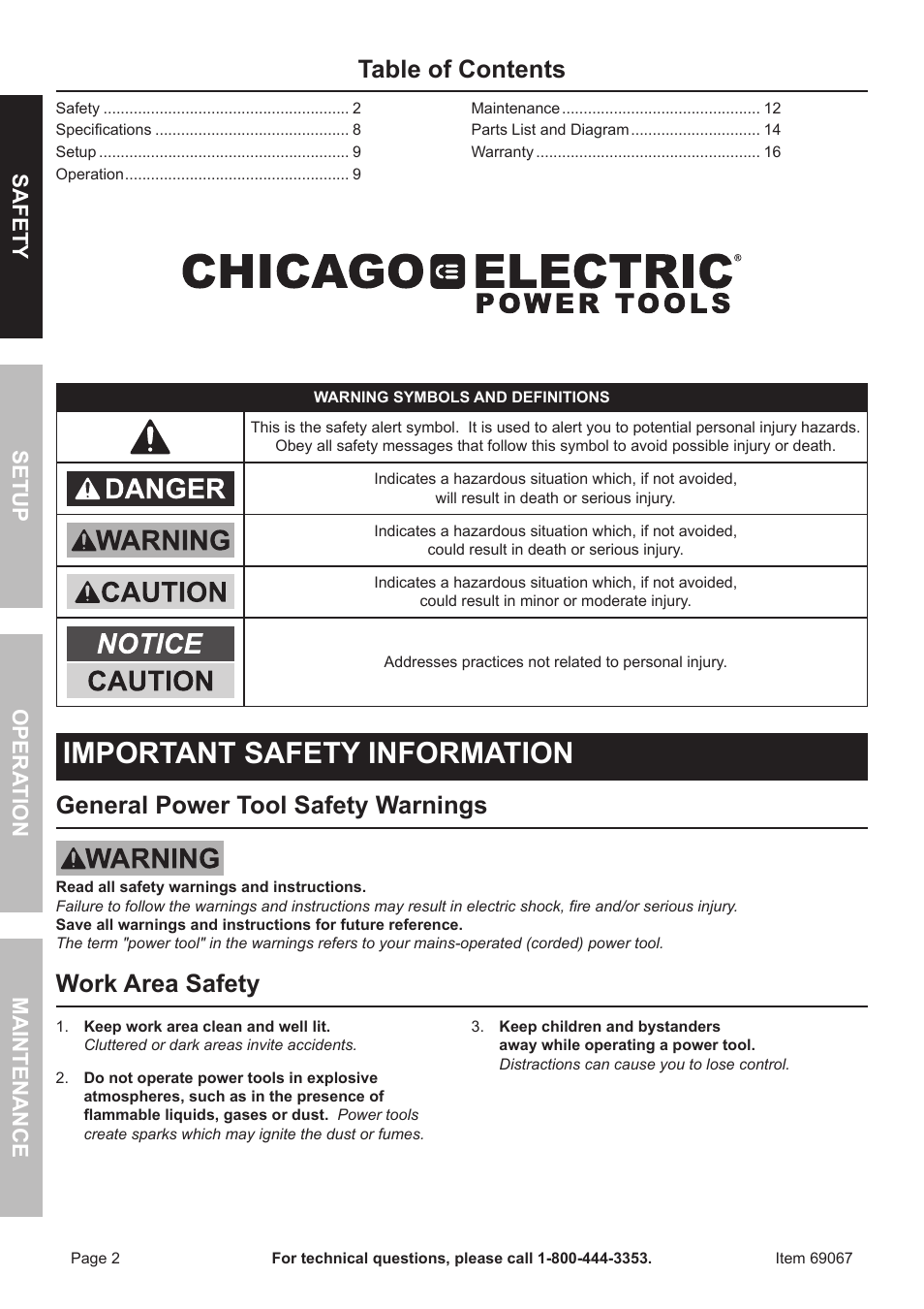 Chicago Electric 7.5 Amp Reciprocating Saw 69067 User Manual | Page 2 / 16