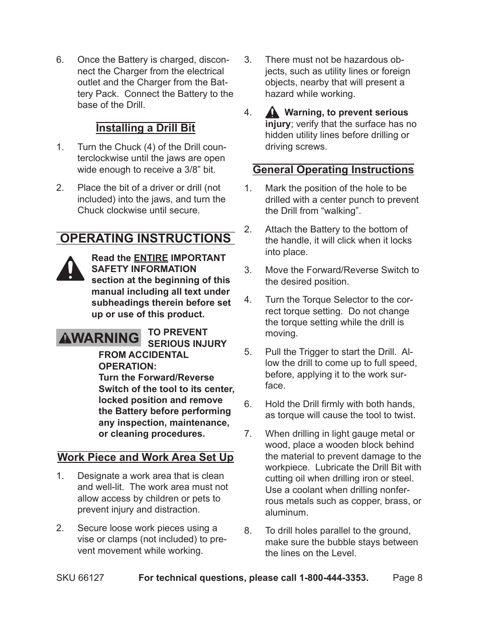 Operating instructions | Chicago Electric 66127 User Manual | Page 8 / 12