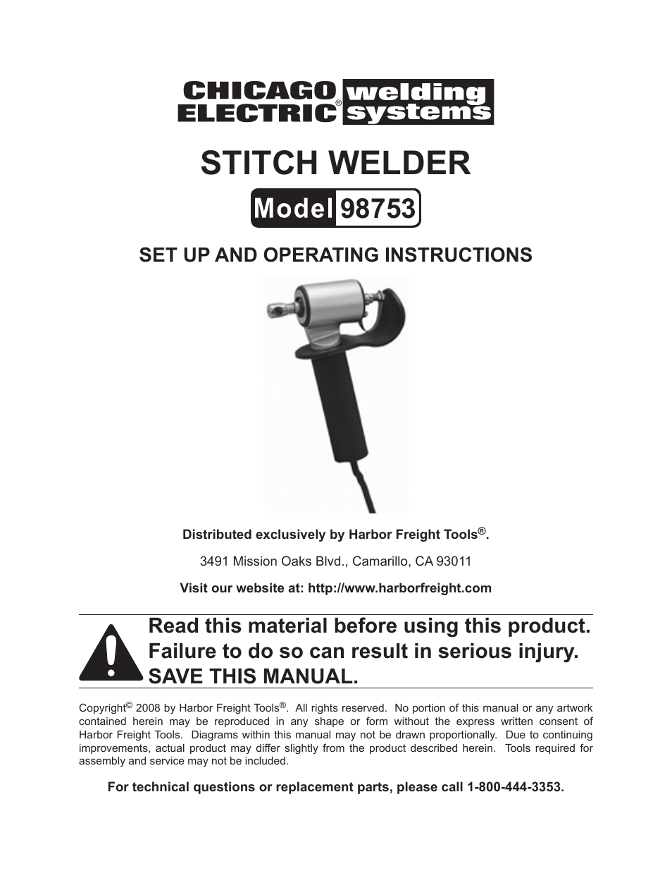 Chicago Electric HARBOR FREIGHT TOOLS 98753 User Manual | 11 pages