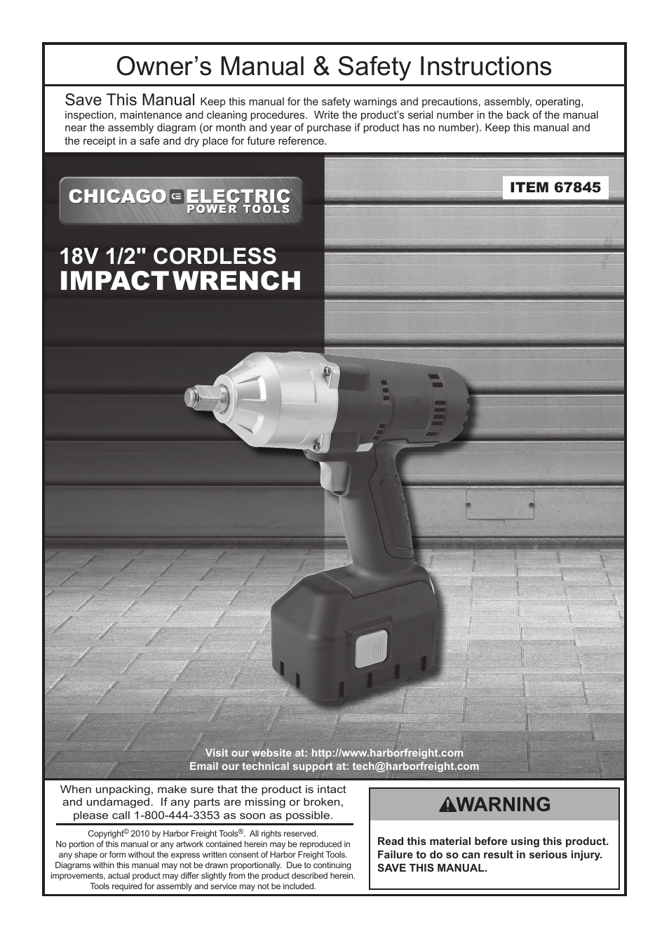 Chicago Electric 67845 User Manual | 16 pages