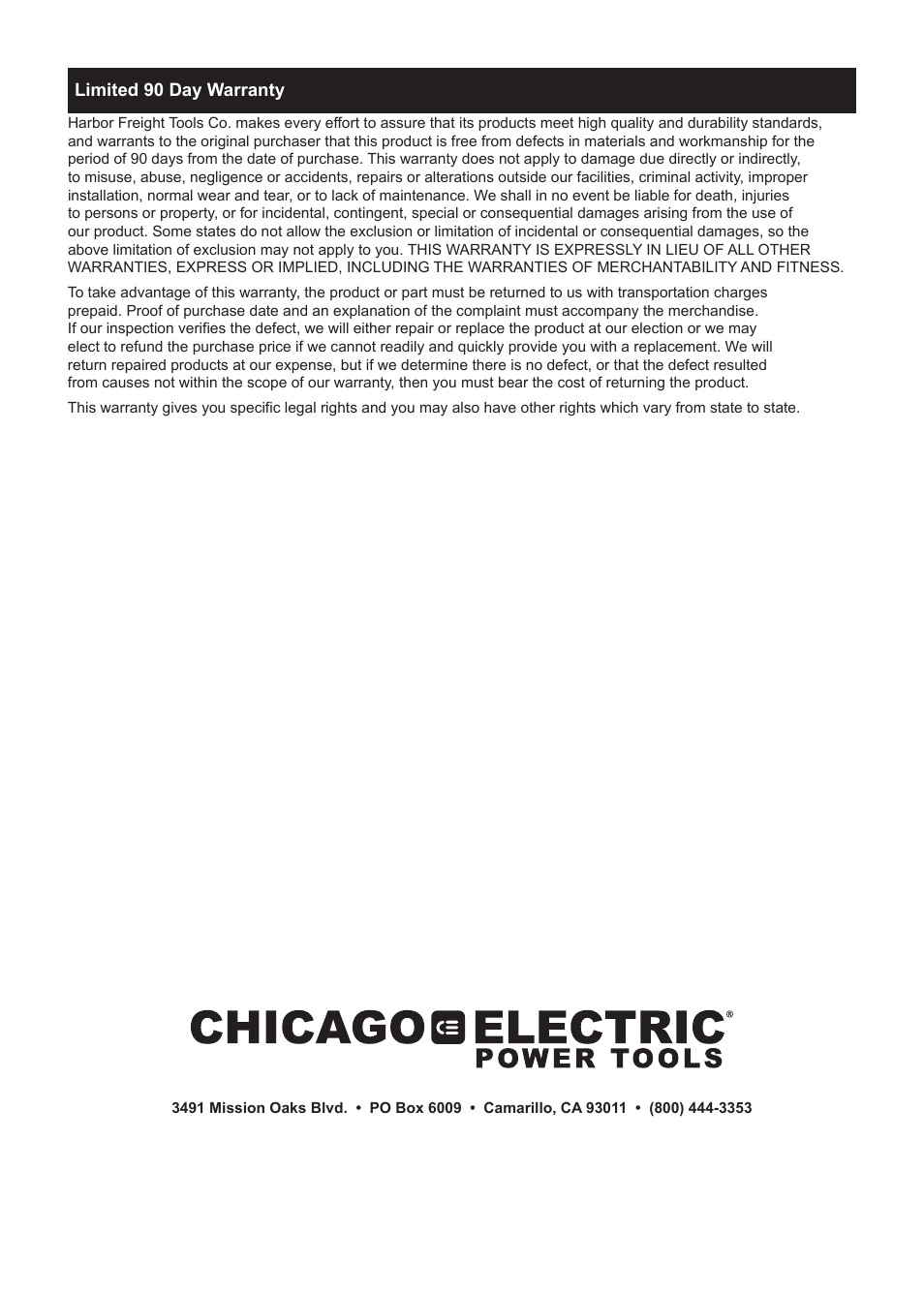 Chicago Electric 67845 User Manual | Page 16 / 16