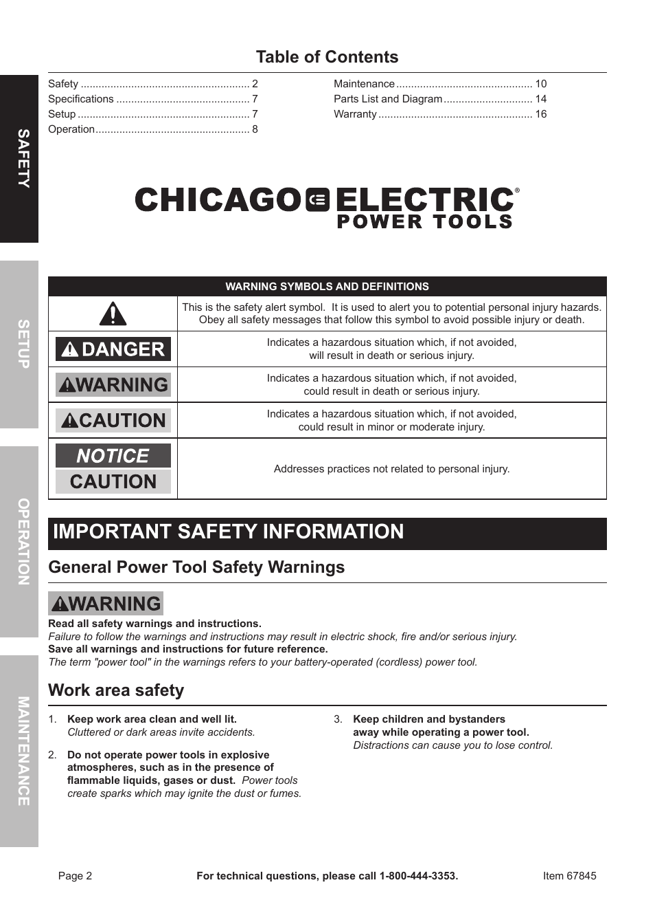 Chicago Electric 67845 User Manual | Page 2 / 16