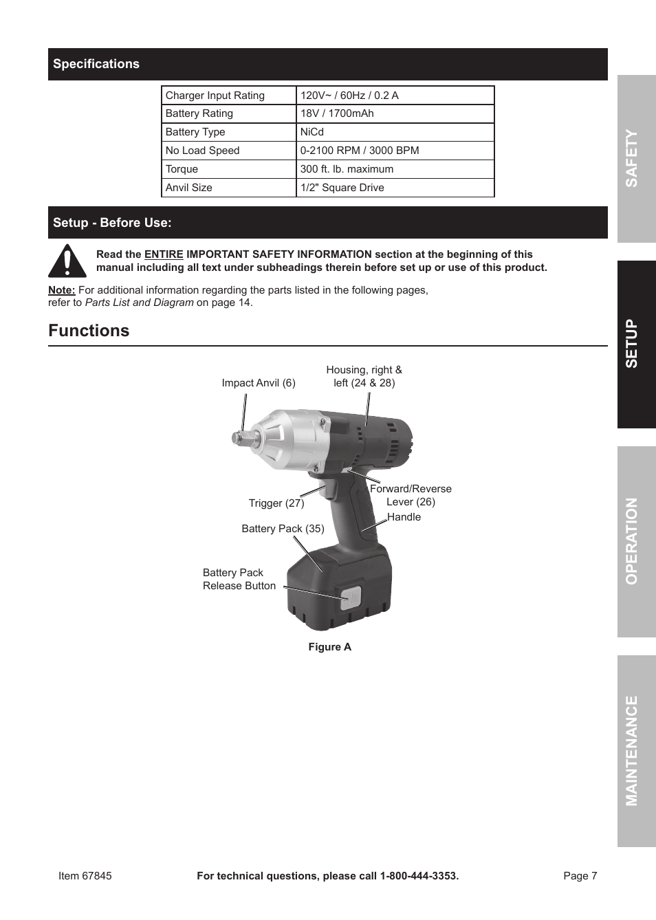 Functions | Chicago Electric 67845 User Manual | Page 7 / 16