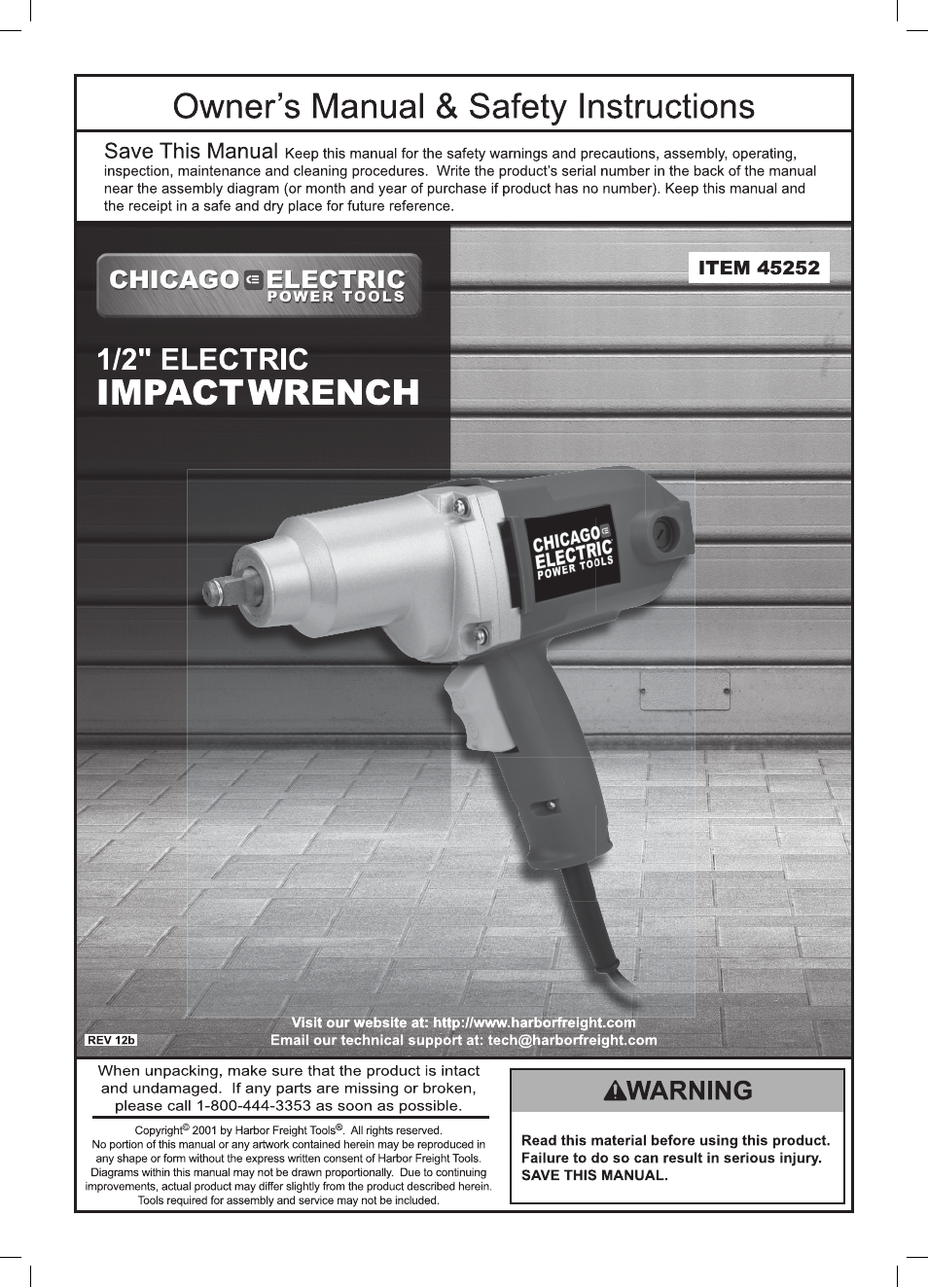Chicago Electric 1/2'' Electric Impact Wrench 45252 User Manual | 16 pages