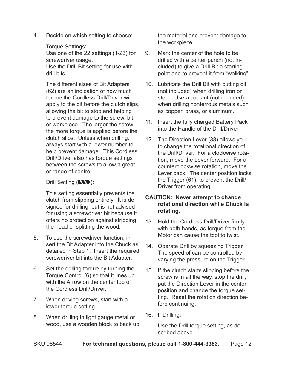 Chicago Electric HARBOR FREIGHT TOOLS 98544 User Manual | Page 12 / 16