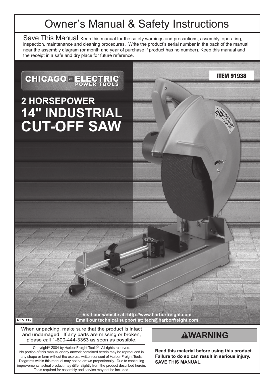 Harbor Freight Tools Chicago 91938 User Manual | 16 pages