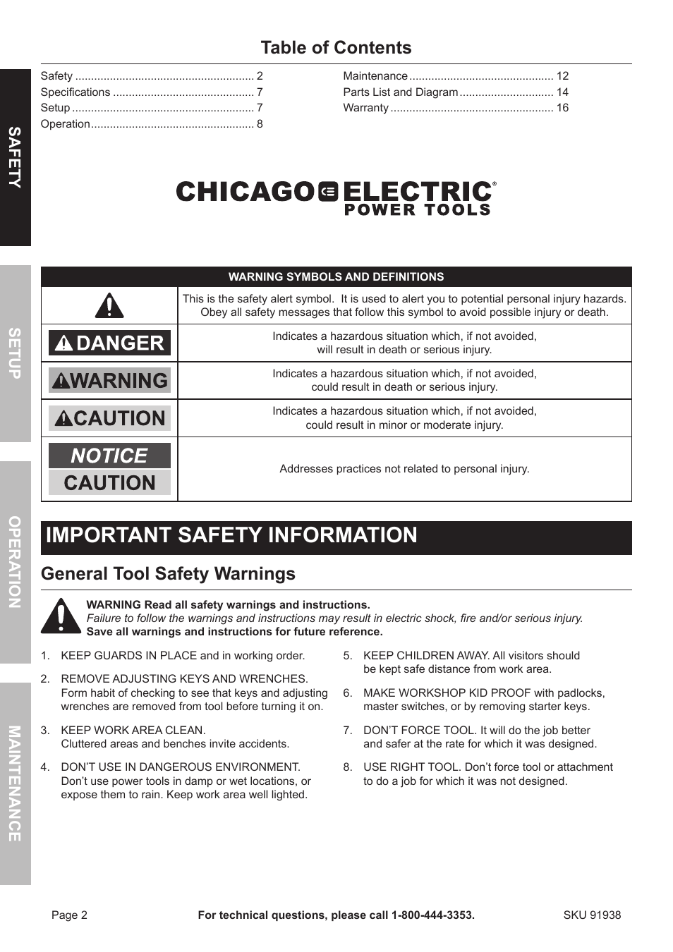 Harbor Freight Tools Chicago 91938 User Manual | Page 2 / 16