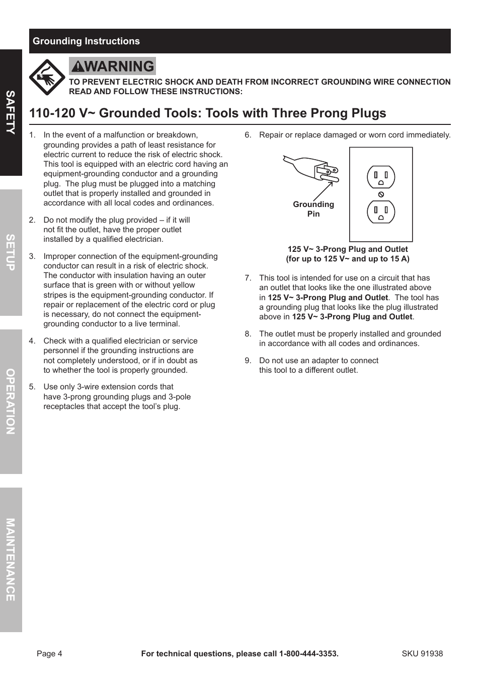 Safety opera tion maintenance setup | Harbor Freight Tools Chicago 91938 User Manual | Page 4 / 16