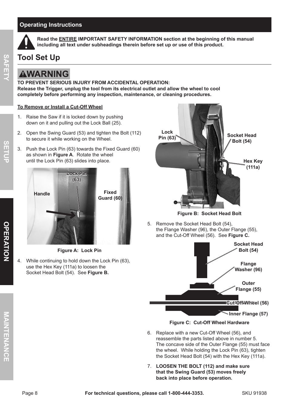 Tool set up, Safety opera tion maintenance setup | Harbor Freight Tools Chicago 91938 User Manual | Page 8 / 16