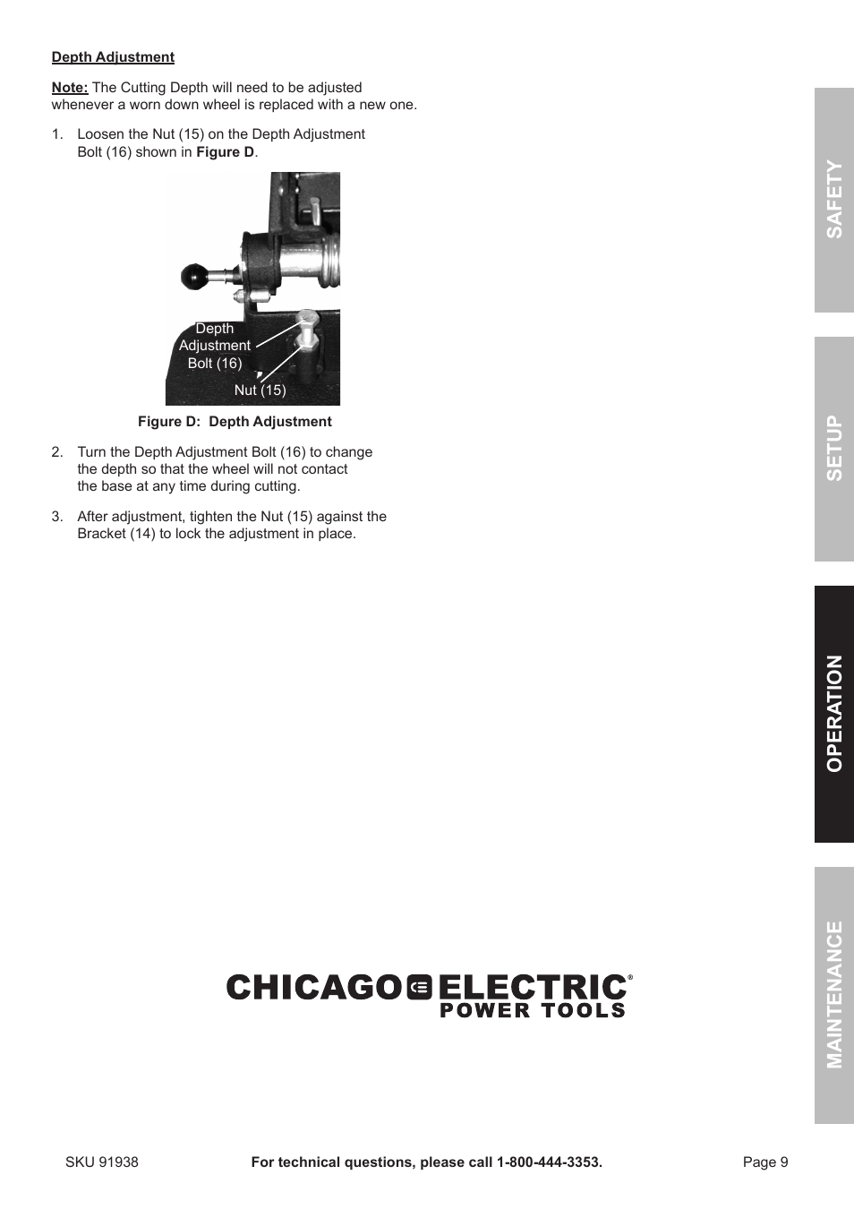 Safety opera tion maintenance setup | Harbor Freight Tools Chicago 91938 User Manual | Page 9 / 16