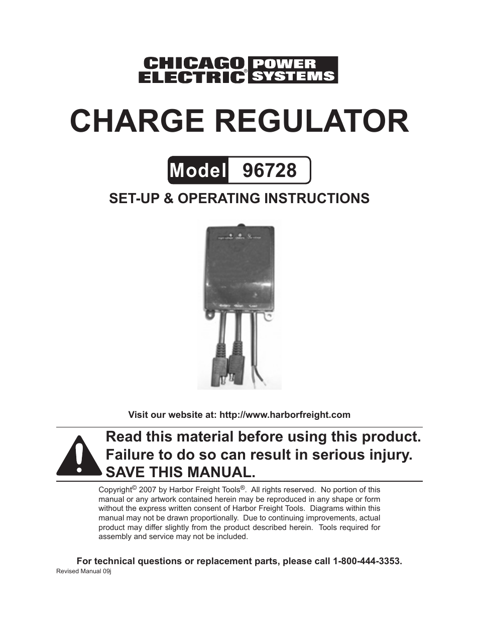 Chicago Electric Charge Regulator 96728 User Manual | 7 pages