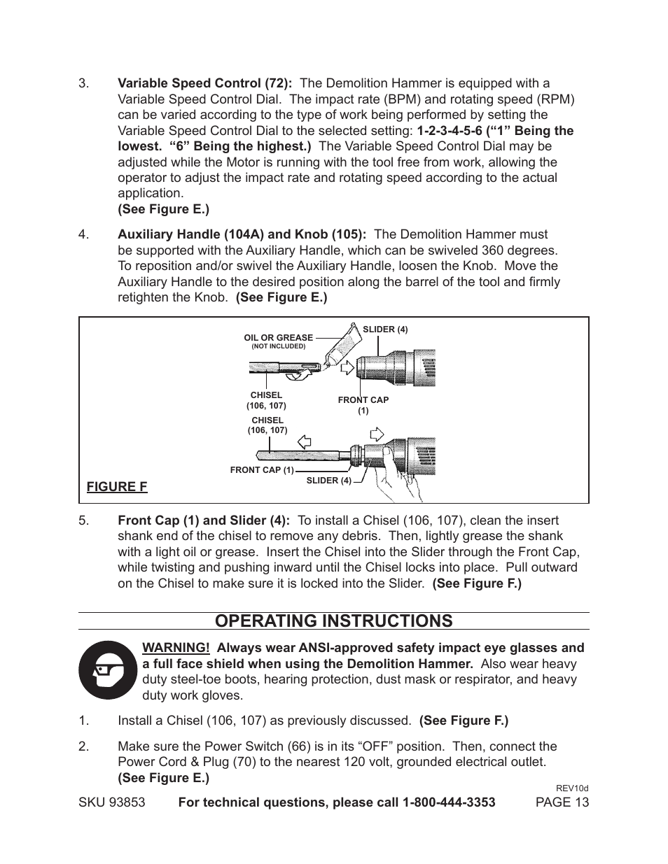 Operating instructions | Chicago Electric 93853 User Manual | Page 13 / 19
