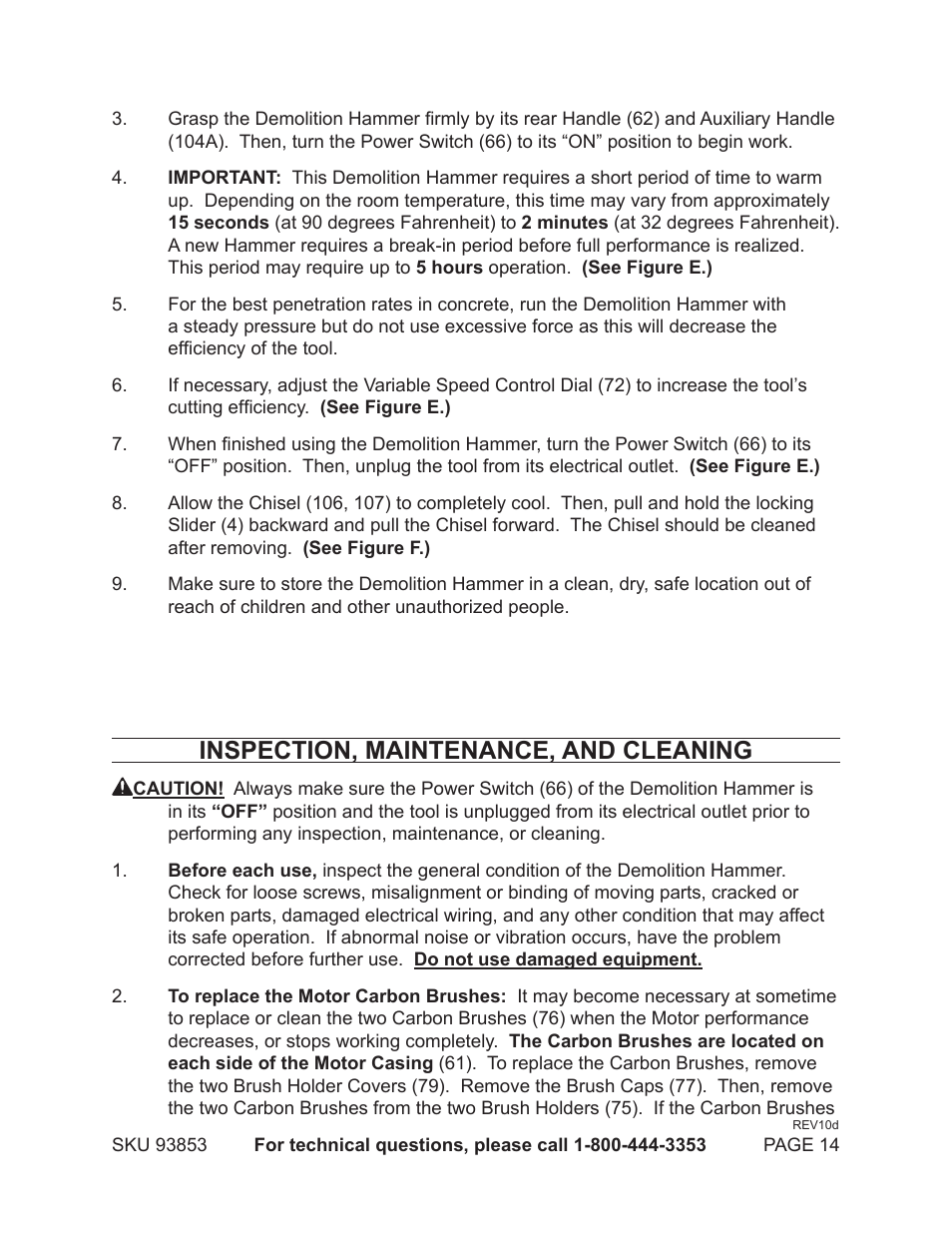 Inspection, maintenance, and cleaning | Chicago Electric 93853 User Manual | Page 14 / 19