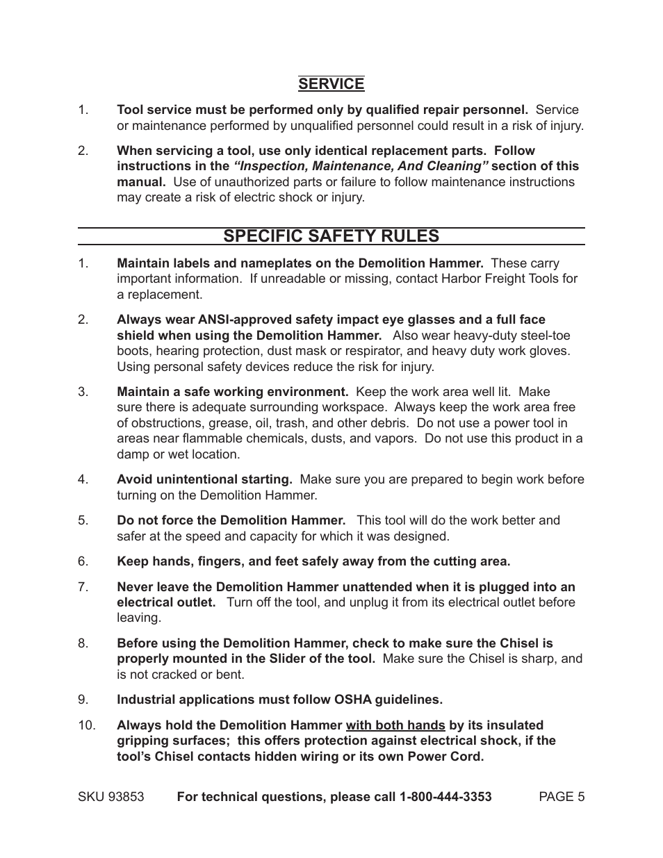Specific safety rules | Chicago Electric 93853 User Manual | Page 5 / 19