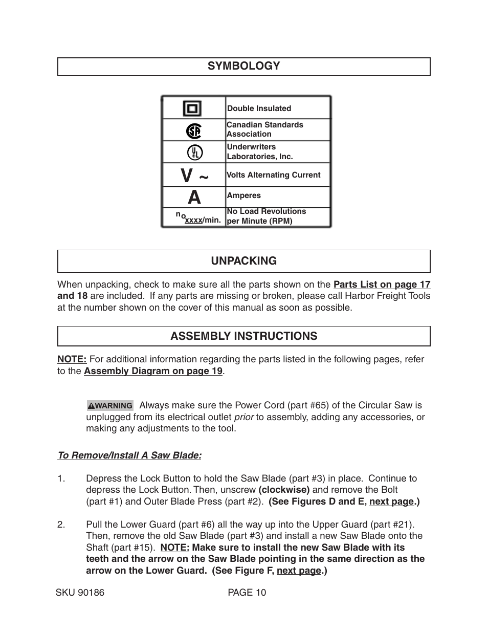 Chicago Electric 7-1/4" Circular Saw Worm Gear Drive 90186 User Manual | Page 10 / 19