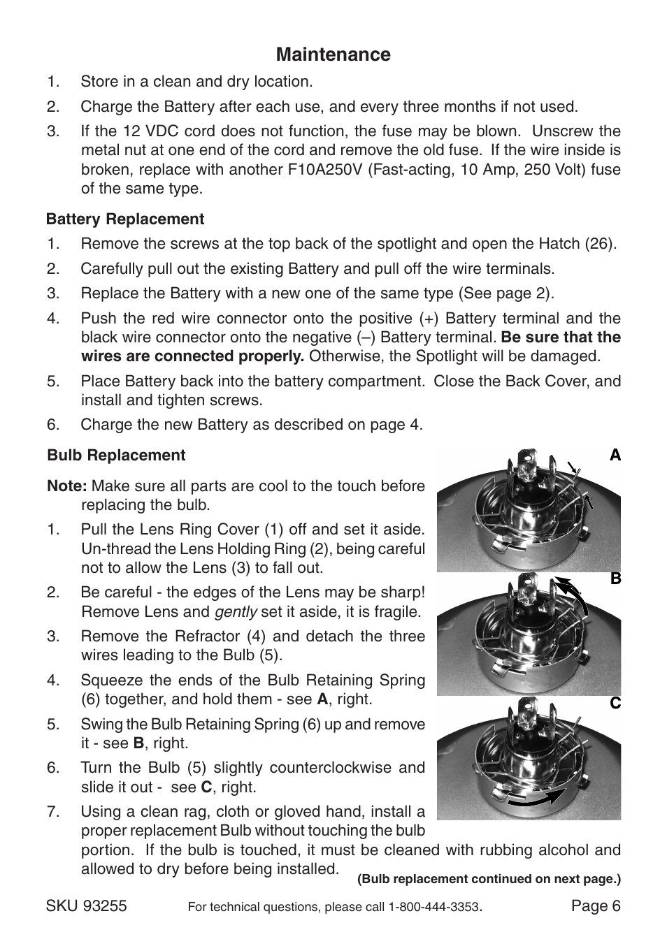 Maintenance | Chicago Electric CAMARILLO 93255 User Manual | Page 6 / 8
