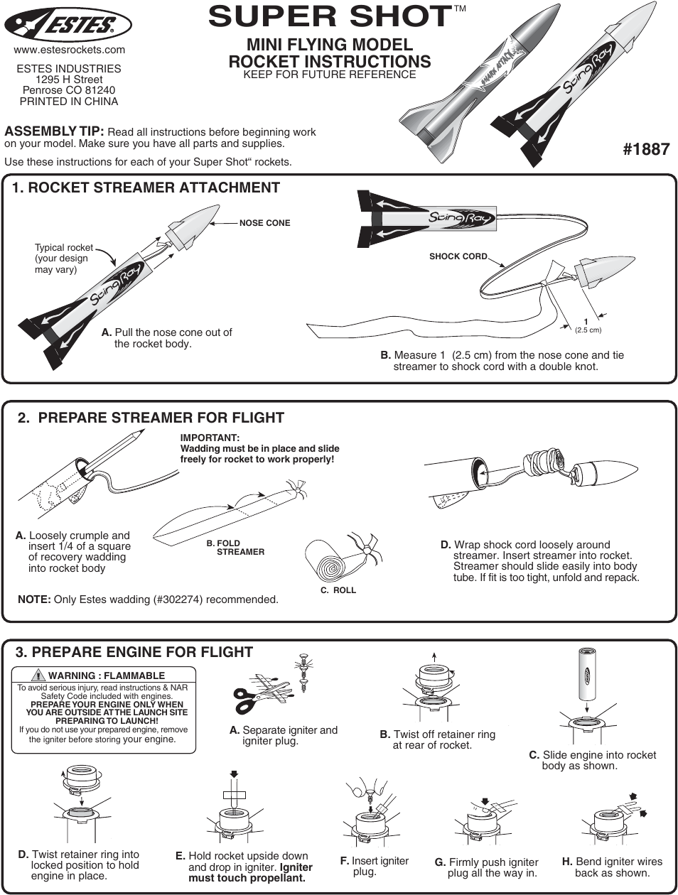 Estes 1887 – Super Shot Mini User Manual | 2 pages