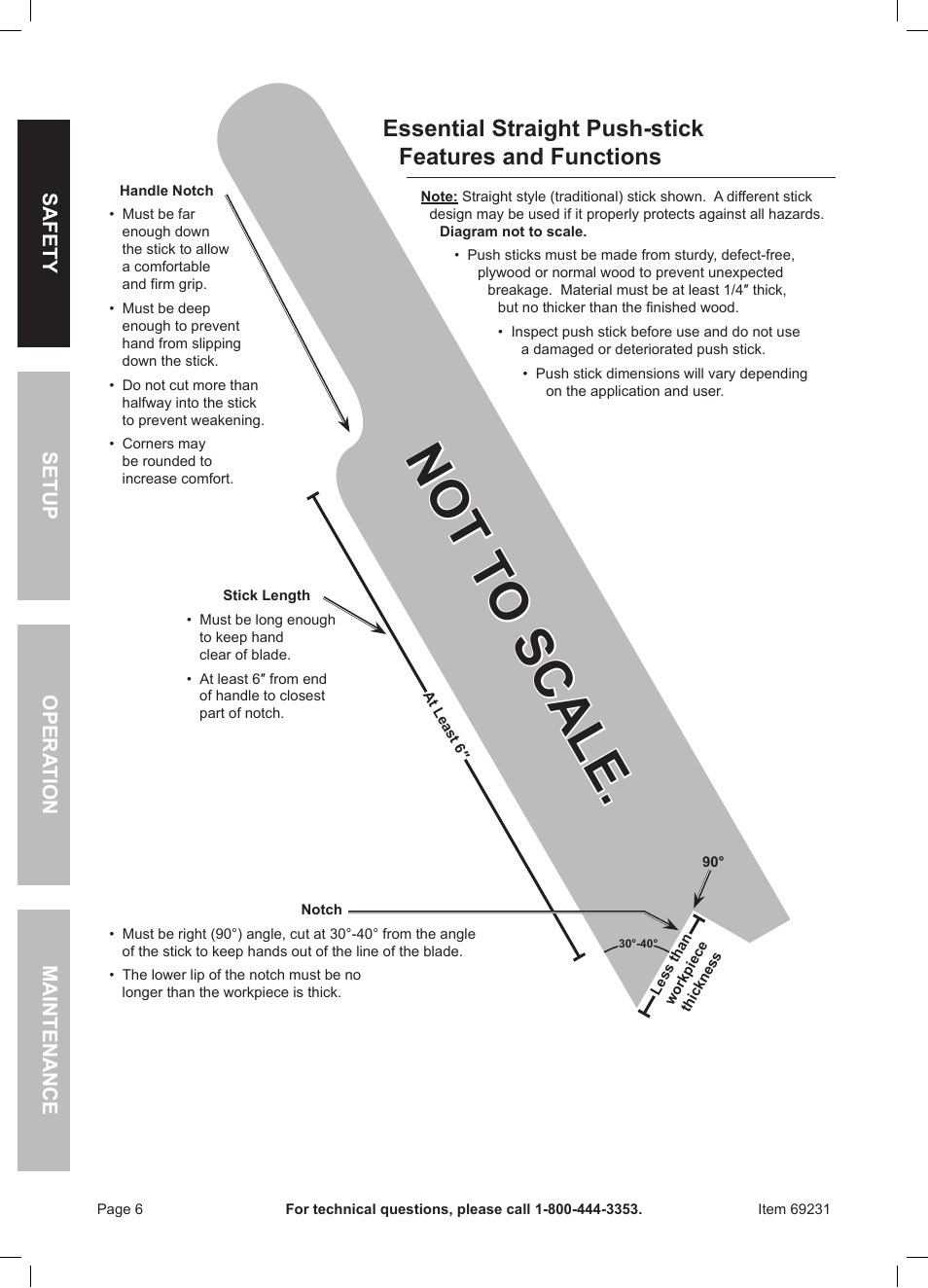 Not t o scale, Safety opera tion maintenance setup | Chicago Electric Power Tools / Tile Saw 69231 User Manual | Page 6 / 16