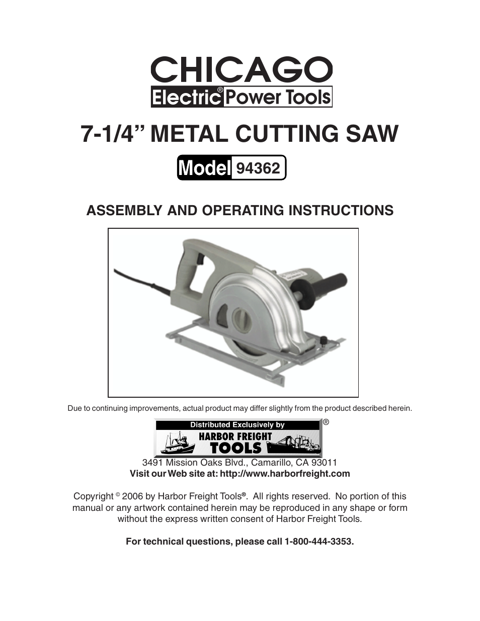 Chicago Electric POWER TOOL 94362 User Manual | 22 pages