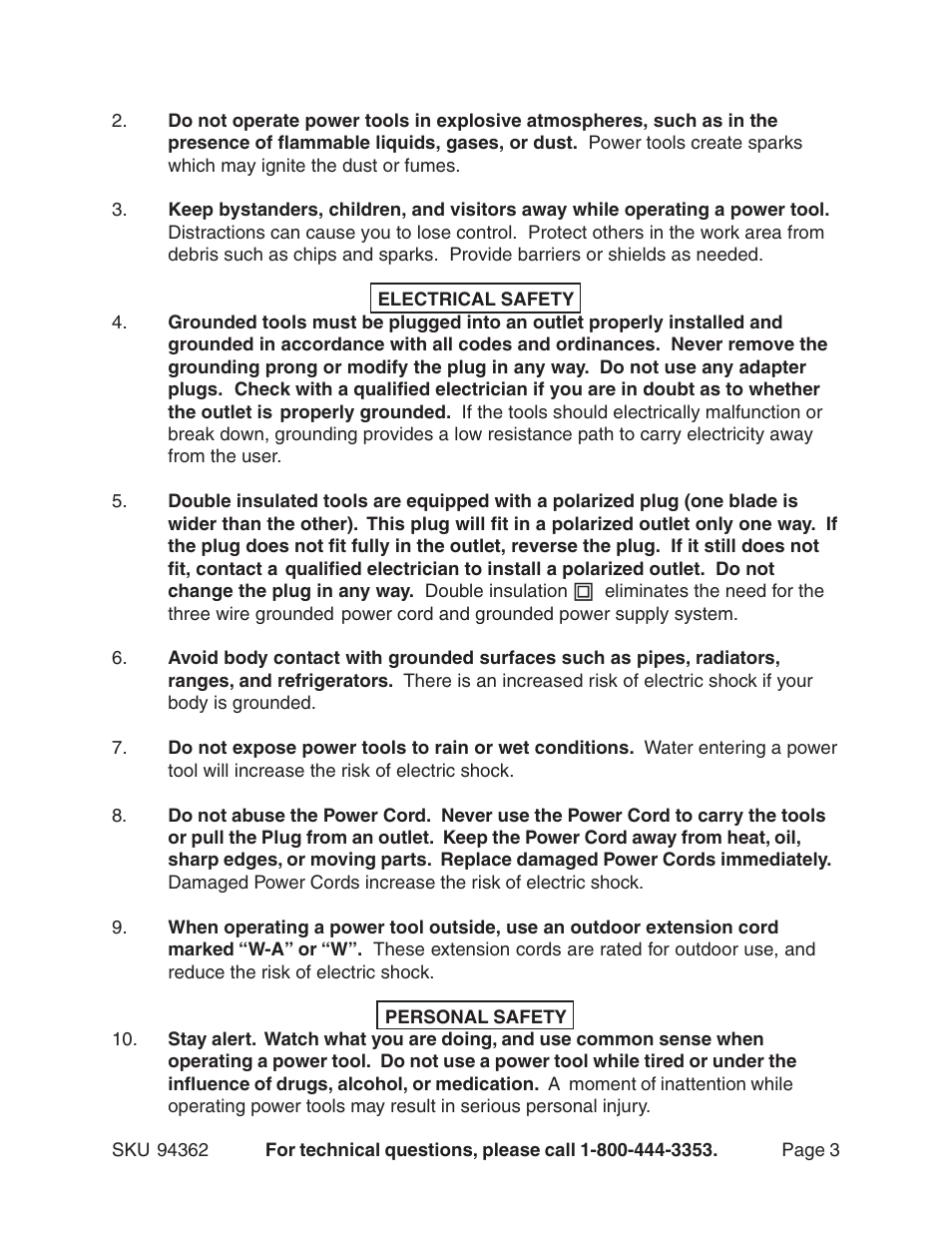 Chicago Electric POWER TOOL 94362 User Manual | Page 3 / 22