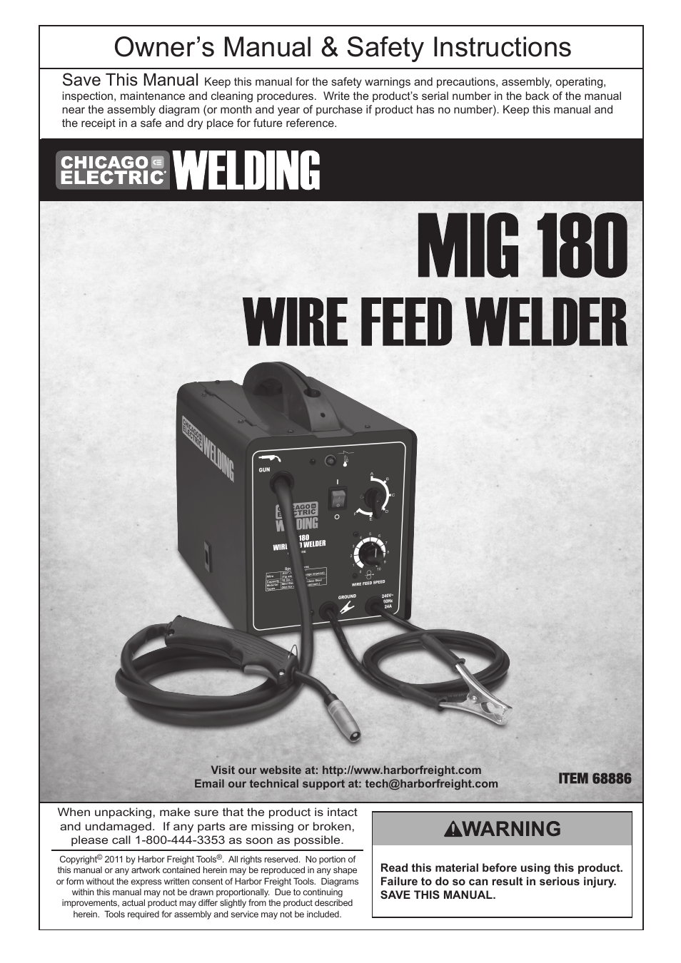 Chicago Electric MIG 180 Wire Feed Welder 68886 User Manual | 32 pages