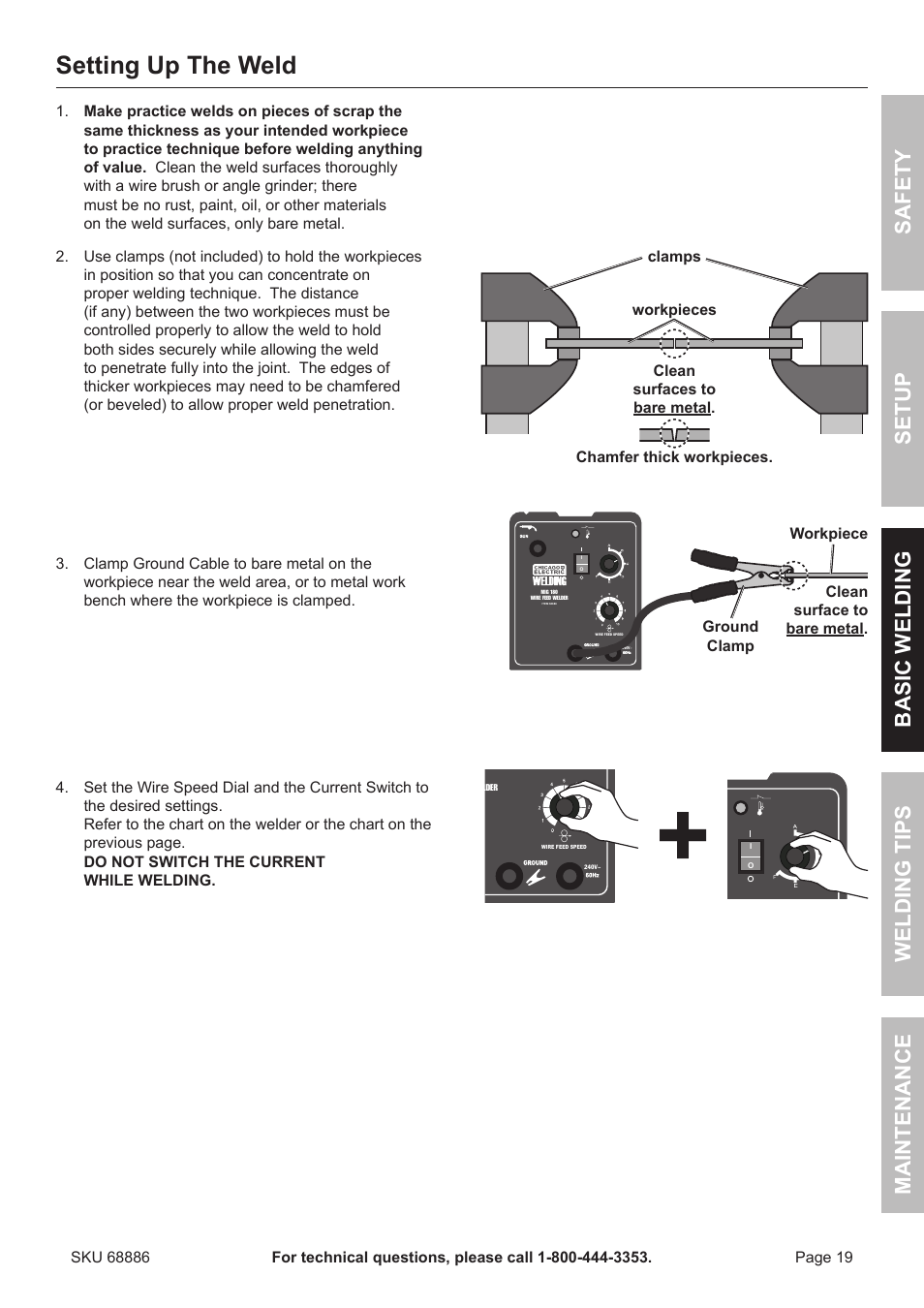 Setting up the weld | Chicago Electric MIG 180 Wire Feed Welder 68886 User Manual | Page 19 / 32