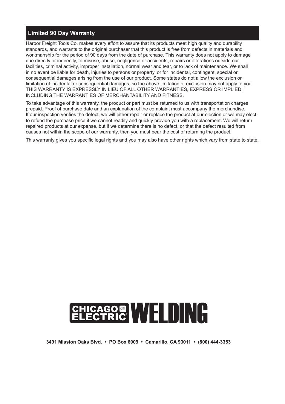 Chicago Electric MIG 180 Wire Feed Welder 68886 User Manual | Page 32 / 32