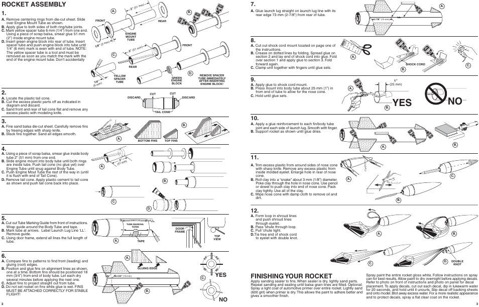 Rocket assembly, Finishing your rocket, Yes no | Estes 1972 – Bullpup 12D User Manual | Page 2 / 2