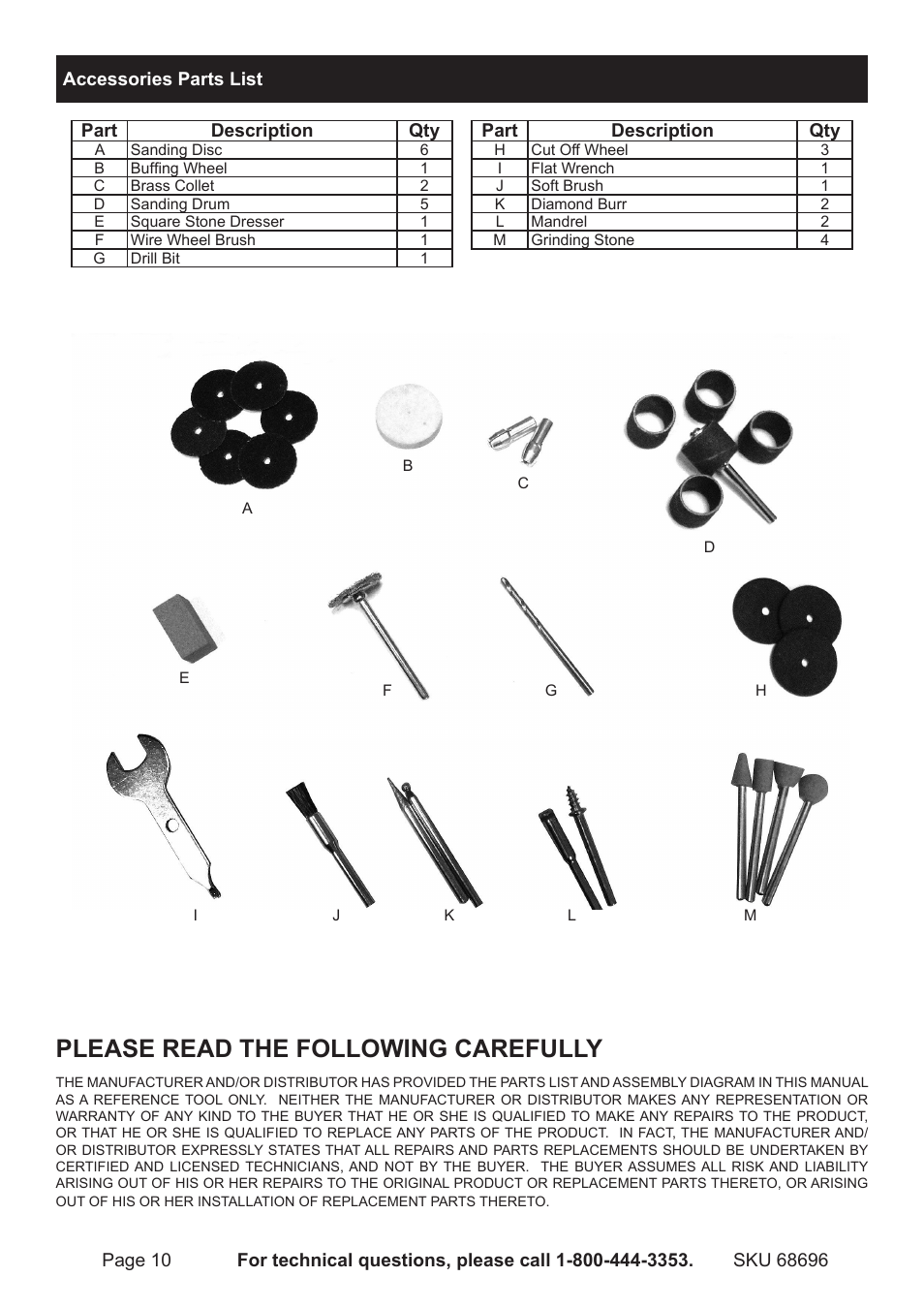 Please read the following carefully | Chicago Electric Rotary Tool Kit 68696 User Manual | Page 10 / 12