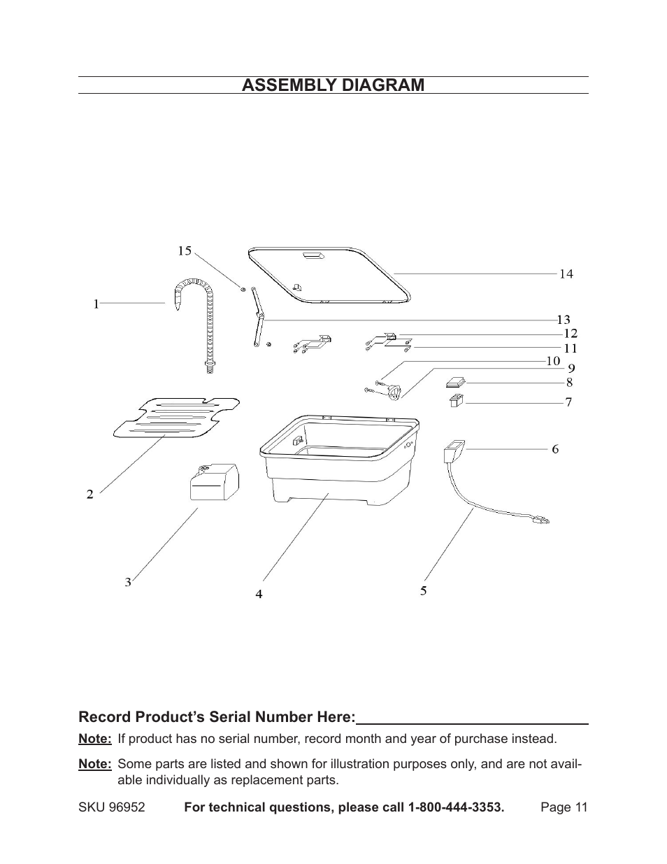 Assembly diagram | Chicago Electric 6-1/2 Gallon Plastic Parts Washer 96952 User Manual | Page 11 / 12