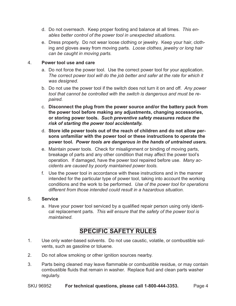 Specific safety rules | Chicago Electric 6-1/2 Gallon Plastic Parts Washer 96952 User Manual | Page 4 / 12