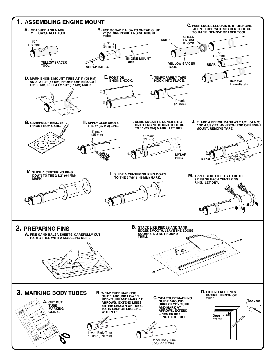 Assembling engine mount, Preparing fins, Marking body tubes | Estes 2054 - Python 4 User Manual | Page 2 / 6