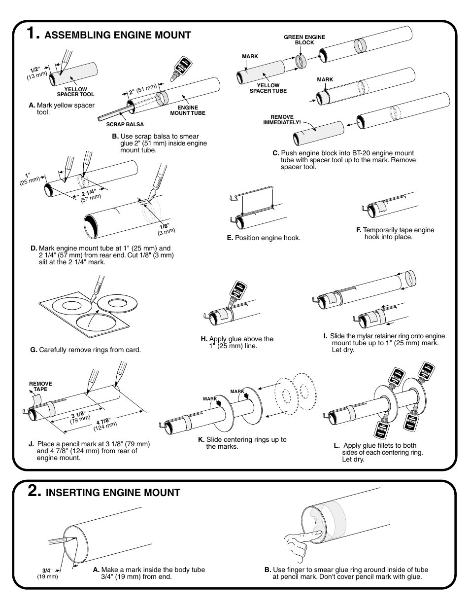 Assembling engine mount, Inserting engine mount | Estes 2055 - Blu-97B User Manual | Page 2 / 6