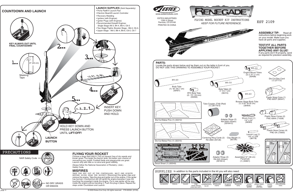 Estes 2109 - Renegade User Manual | 2 pages