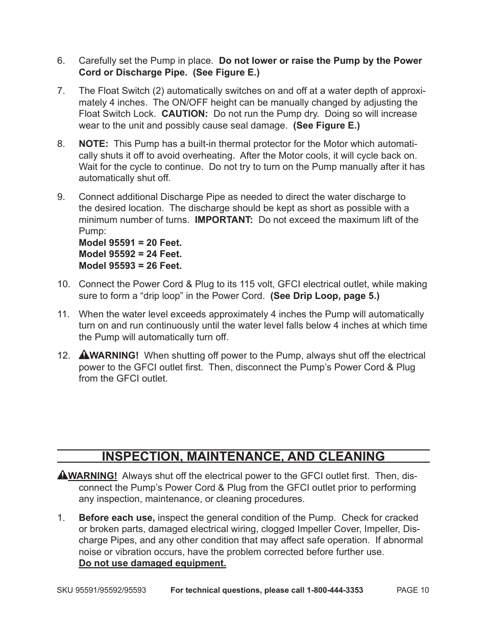 Inspection, maintenance, and cleaning | Chicago Electric Vertical Float Sump Pump 95591-.75 HP User Manual | Page 10 / 14