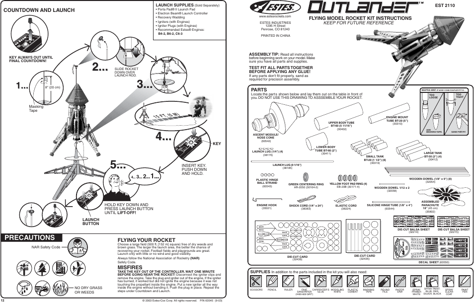 Estes 2110 - Outlander User Manual | 7 pages