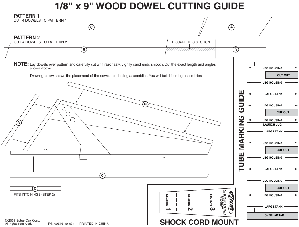 1/8" x 9" wood dowel cutting guide, Tube marking guide shock cord mount, Pattern 1 | Pattern 2 | Estes 2110 - Outlander User Manual | Page 7 / 7