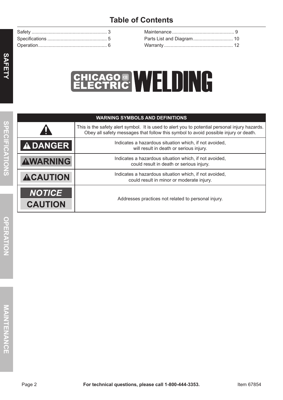 Chicago Electric Auto Darkening Welding Helmet 67854 User Manual | Page 2 / 12