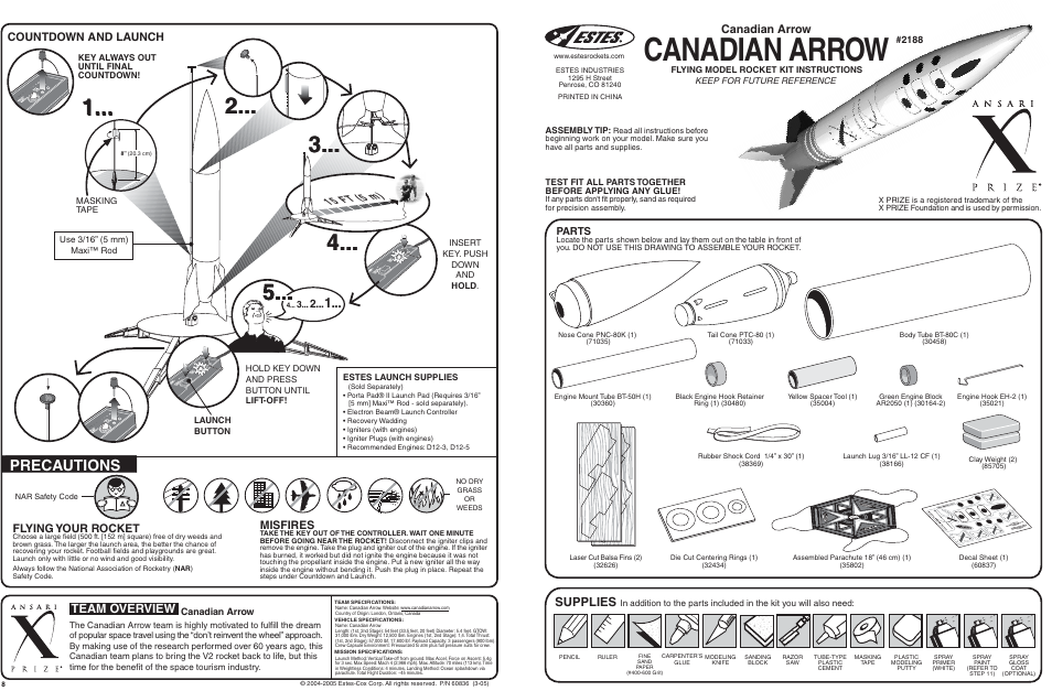 Estes 2188 – Canadian Arrow User Manual | 4 pages