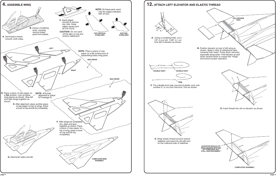 Assemble wing, Attach left elevator and elastic thread | Estes 2190 – Cosmos Mariner User Manual | Page 4 / 6