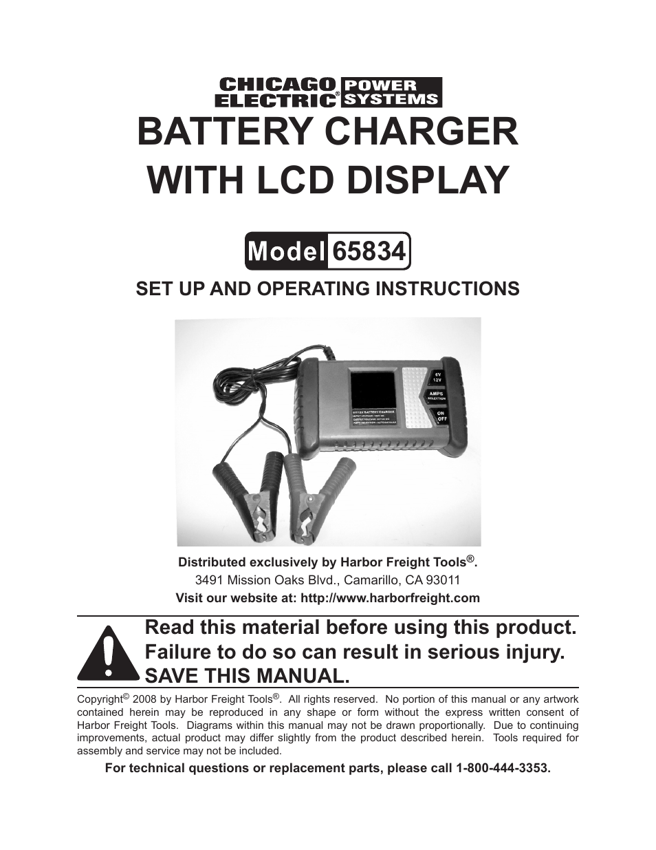 Chicago Electric Battery Charger with LCD Display 65834 User Manual | 13 pages