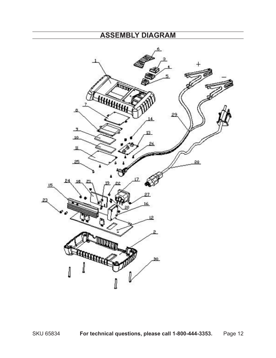 Assembly diagram | Chicago Electric Battery Charger with LCD Display 65834 User Manual | Page 12 / 13