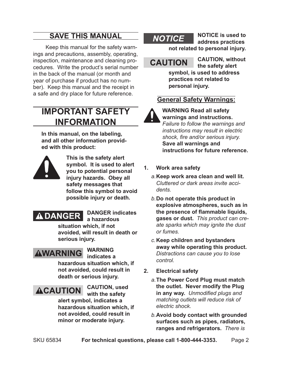 Important safety information, Save this manual | Chicago Electric Battery Charger with LCD Display 65834 User Manual | Page 2 / 13